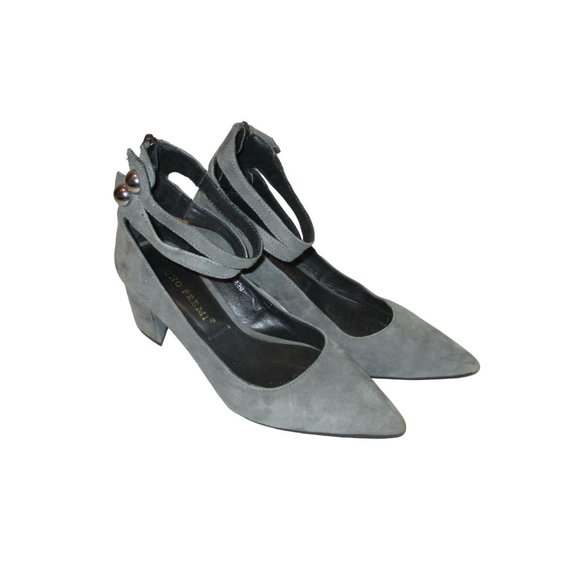*Bruno Premi Gray Suede Ankle Strap Pointed Toe Pumps - Picture 2 of 9